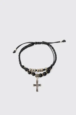 boohooMAN 2 Pack Adjustable Cross Pendant Bracelets In | UK| Jewellery & Watches