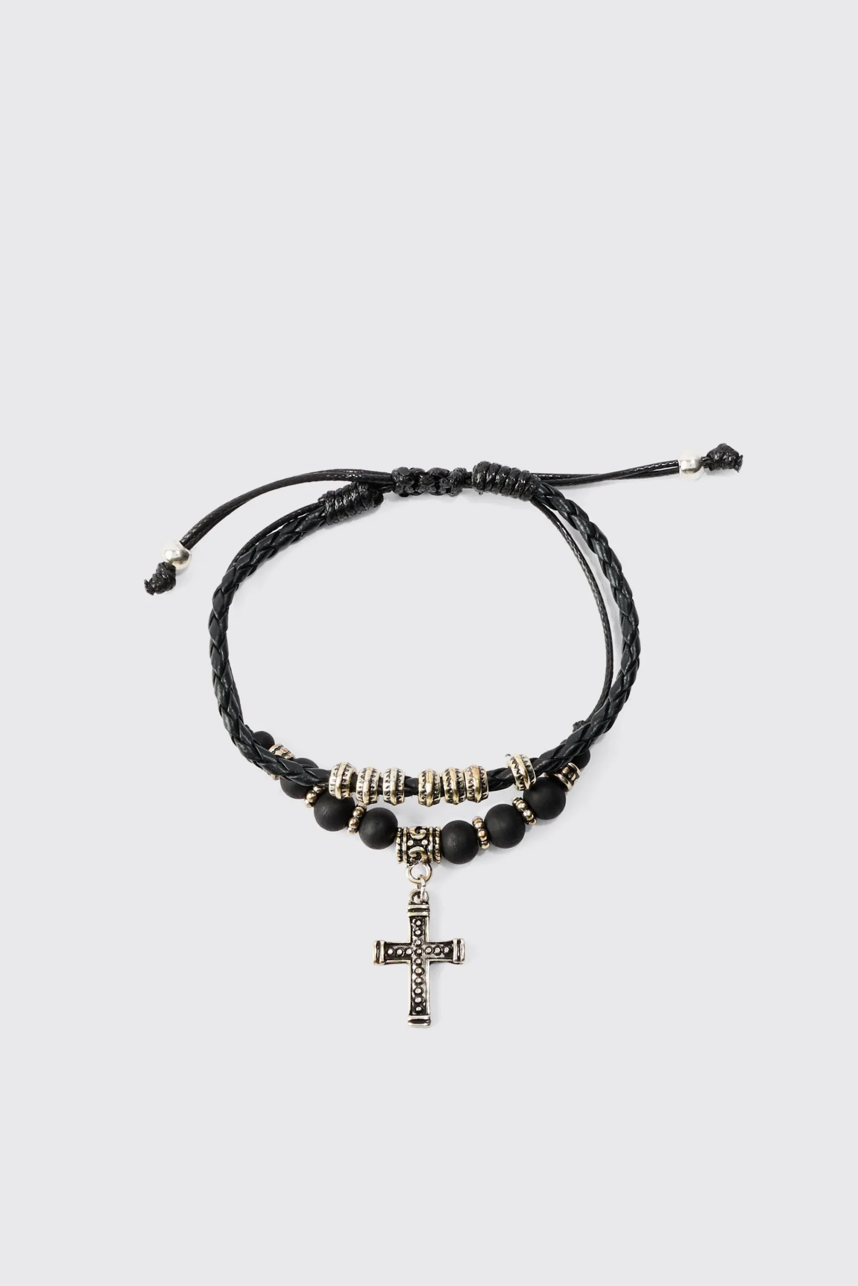 boohooMAN 2 Pack Adjustable Cross Pendant Bracelets In | UK| Jewellery & Watches
