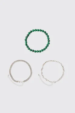 boohooMAN 3 Pack Bead And Chain Bracelets | UK| Jewellery & Watches