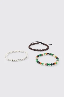 boohooMAN 3 Pack Beaded Bracelets | UK| Jewellery & Watches