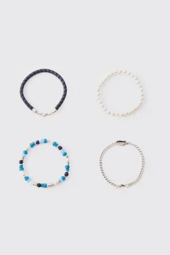 boohooMAN 4 Pack Beaded Shell Bracelets In | UK| Jewellery & Watches