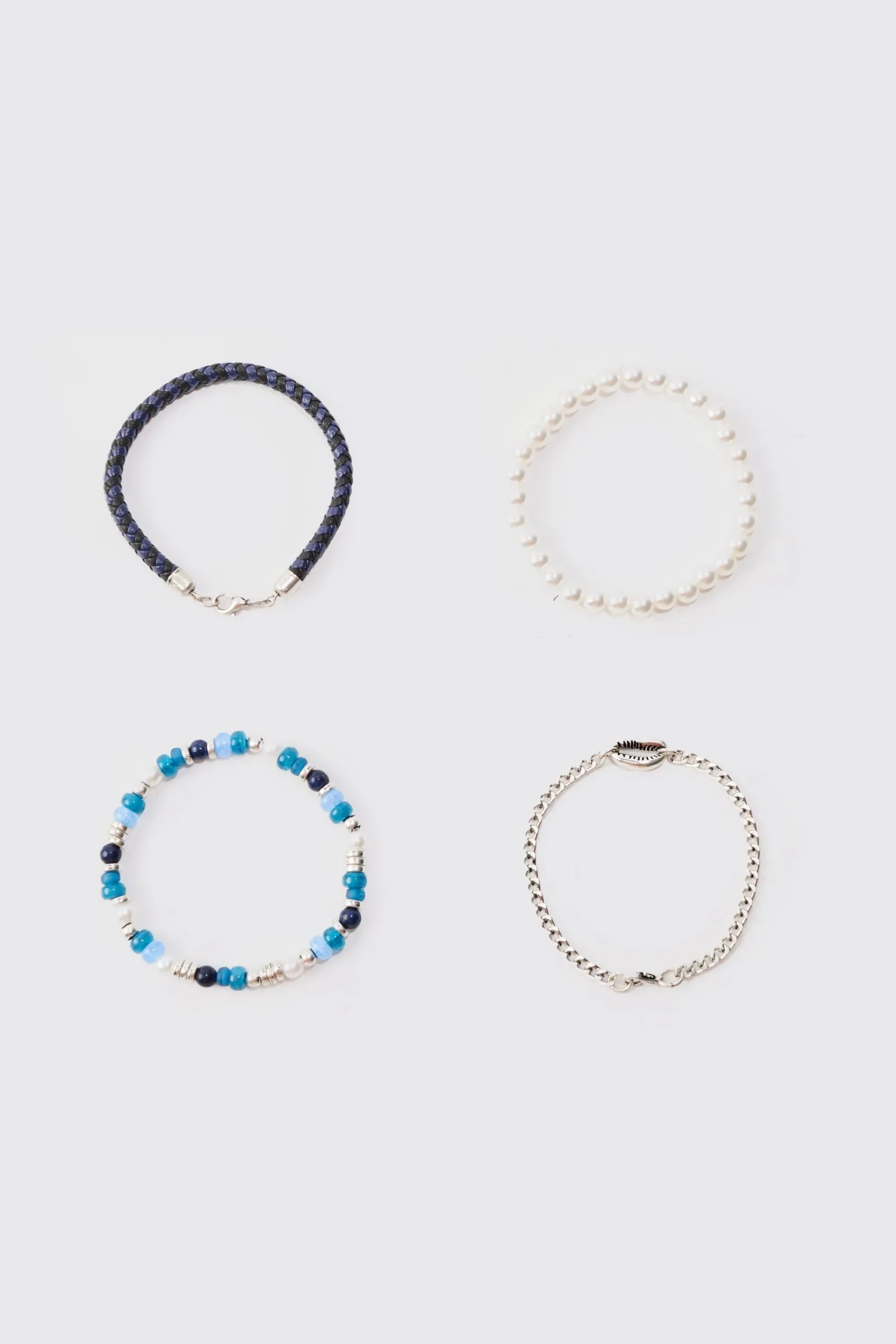 boohooMAN 4 Pack Beaded Shell Bracelets In | UK| Jewellery & Watches