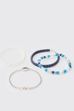 boohooMAN 4 Pack Beaded Shell Bracelets In | UK| Jewellery & Watches