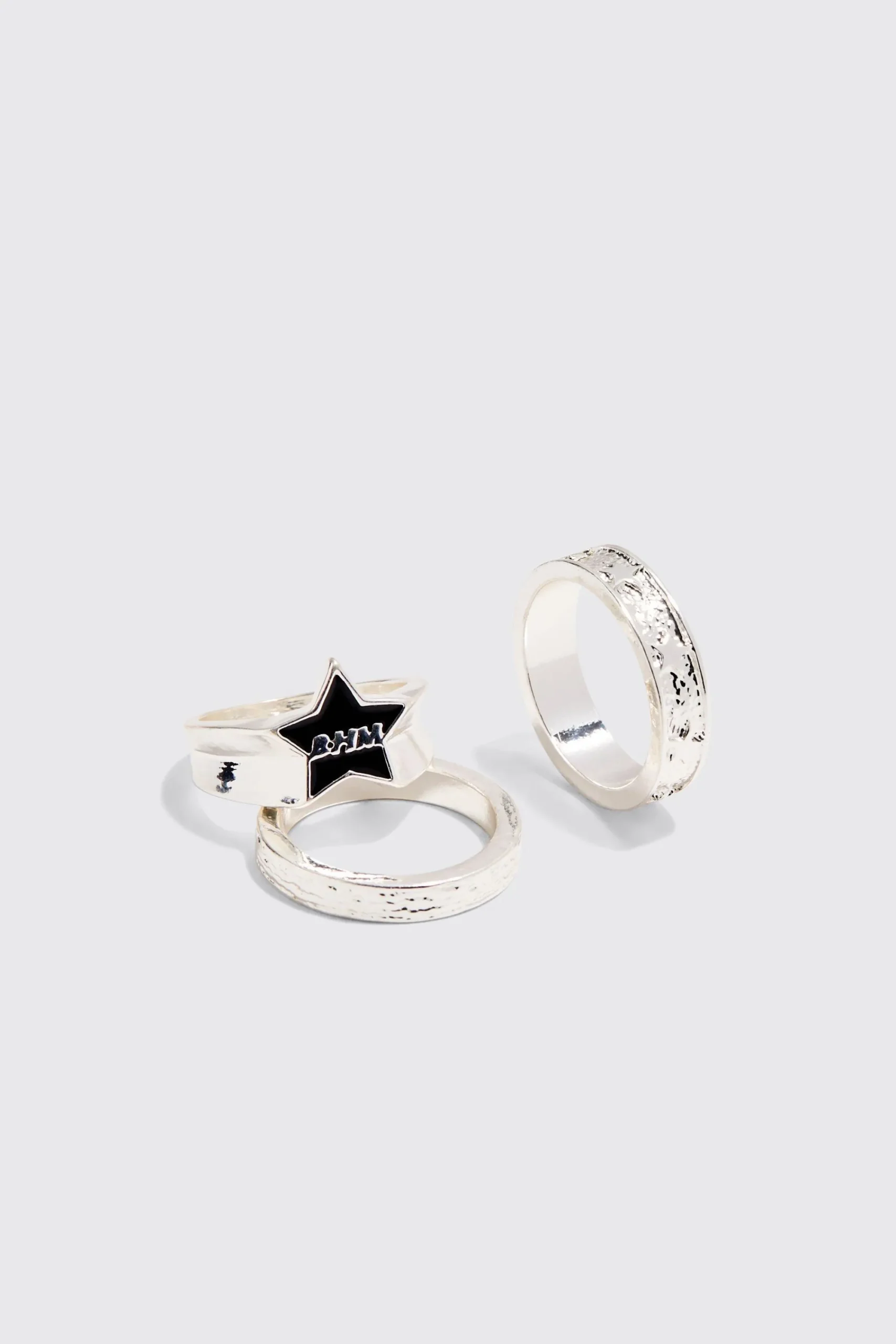boohooMAN 3 Pack BHM Star Rings In | UK| Jewellery & Watches