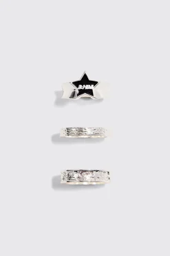 boohooMAN 3 Pack BHM Star Rings In | UK| Jewellery & Watches