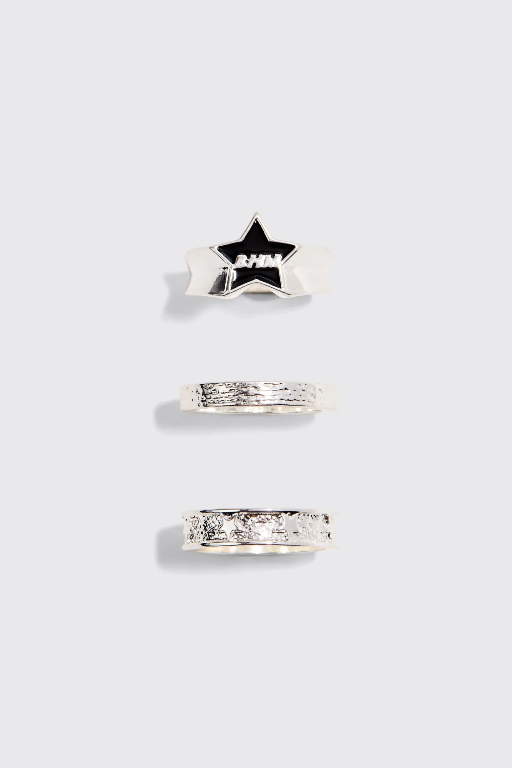 boohooMAN 3 Pack BHM Star Rings In | UK| Jewellery & Watches