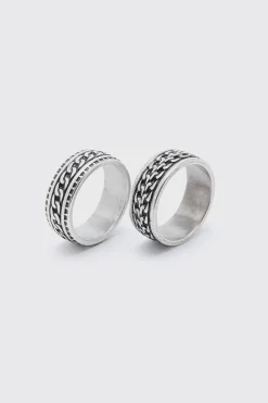 boohooMAN 2 Pack Chain Detail Rings | UK| Jewellery & Watches
