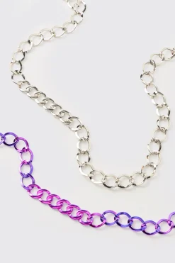 boohooMAN 2 Pack Chrome Chain Necklace In | UK| Jewellery & Watches