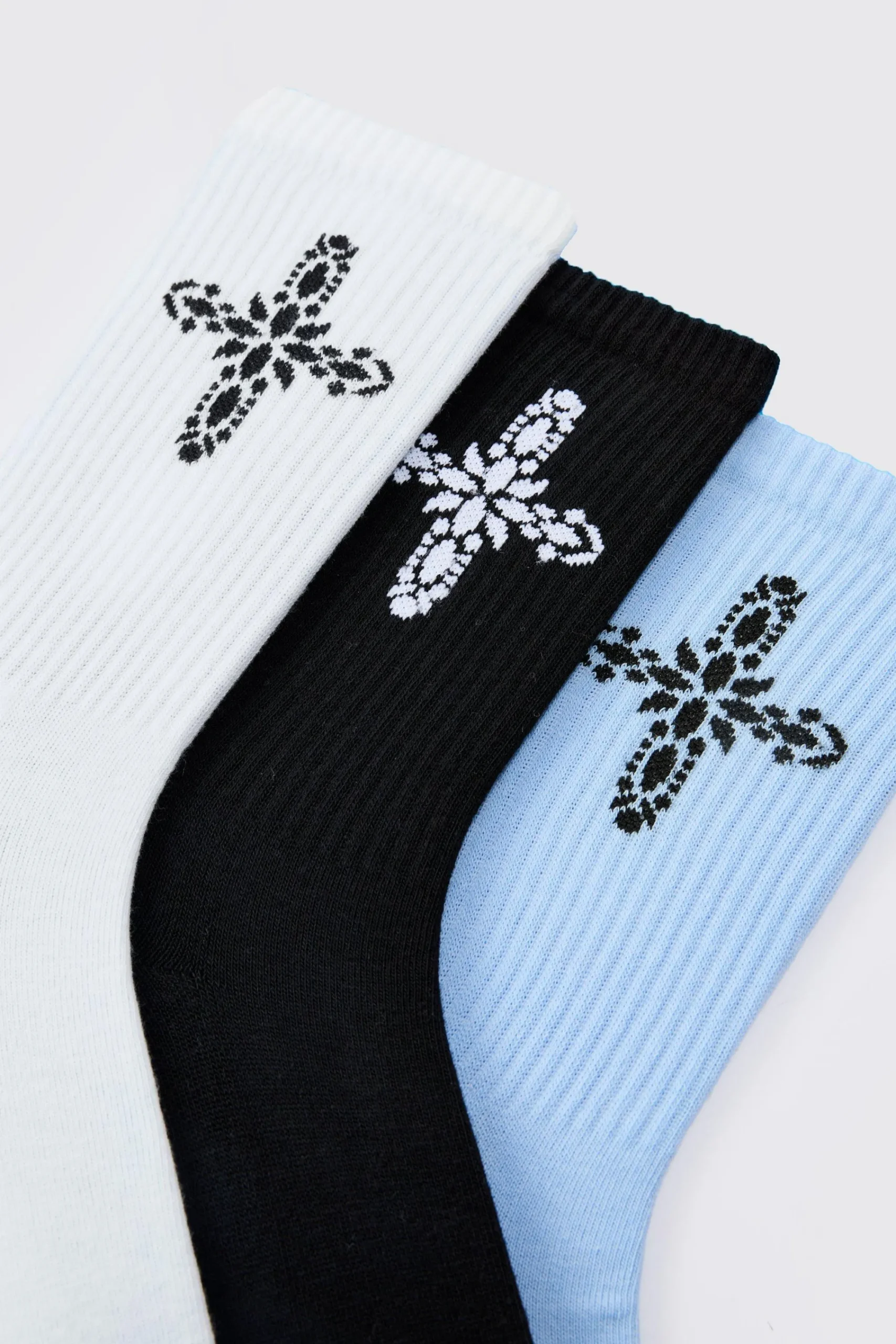 boohooMAN 3 Pack Cross Graphic Ribbed Socks | UK| Underwear & Socks|Underwear & Socks