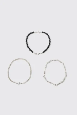 boohooMAN 3 Pack Cross Pendant Bracelets | UK| Jewellery & Watches