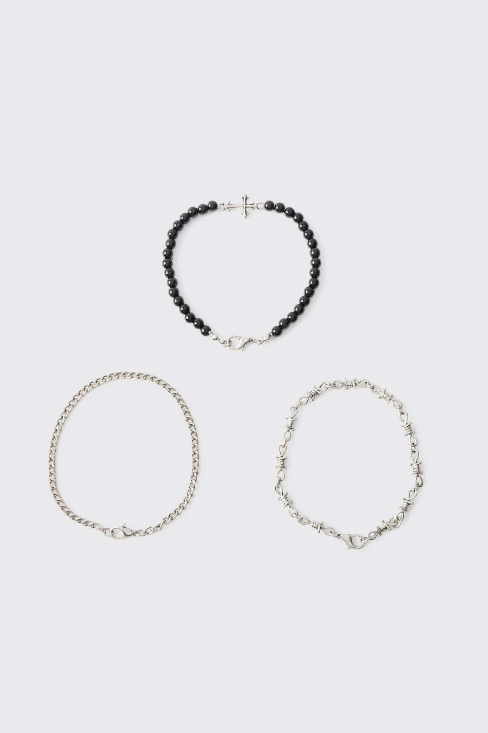 boohooMAN 3 Pack Cross Pendant Bracelets | UK| Jewellery & Watches