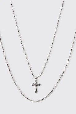 boohooMAN 2 Pack Cross Pendant Necklace In | UK| Jewellery & Watches