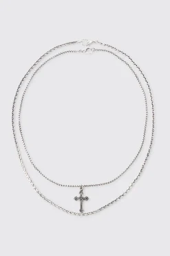 boohooMAN 2 Pack Cross Pendant Necklace In | UK| Jewellery & Watches