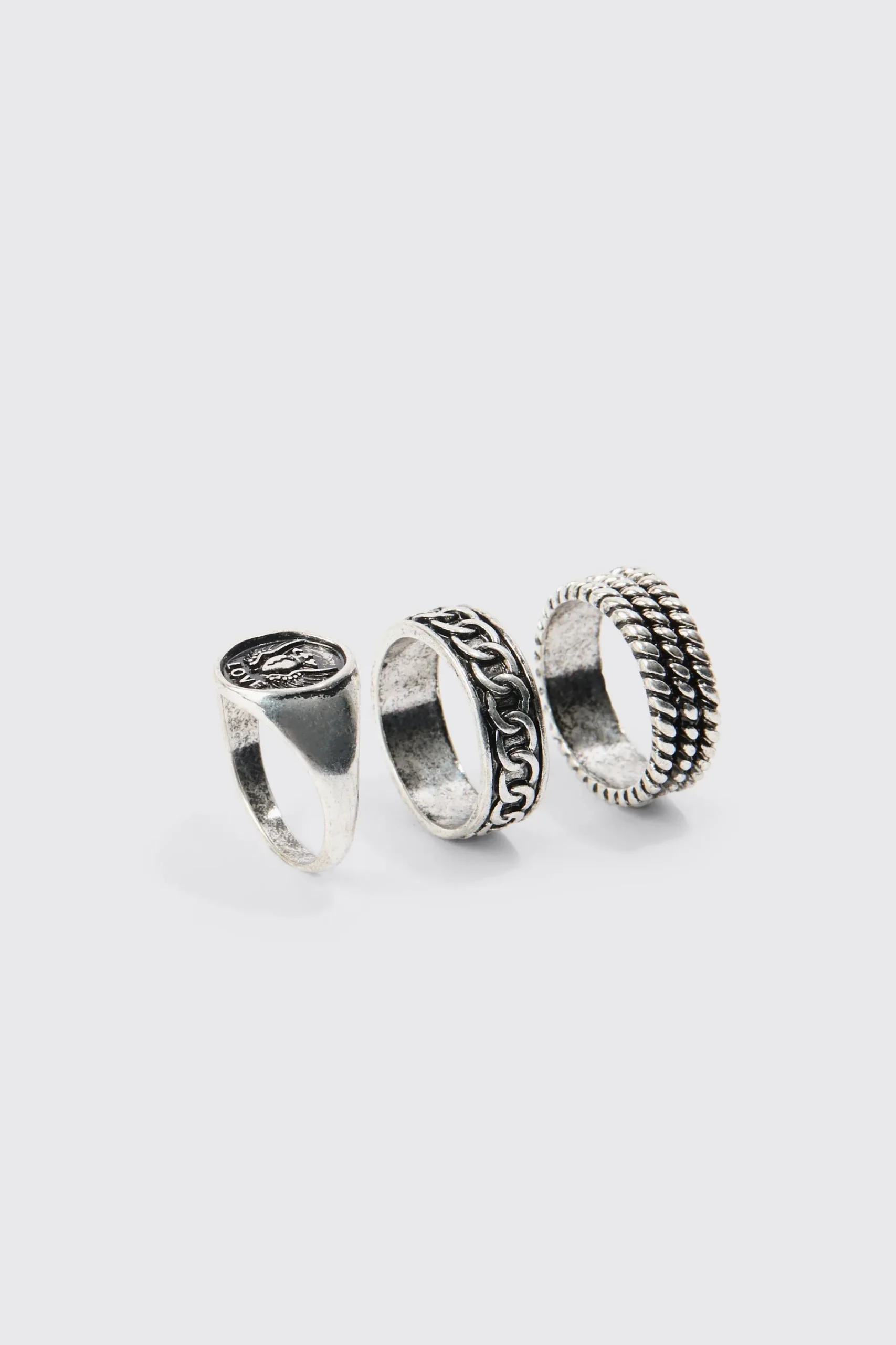 boohooMAN 3 Pack Embossed Rings In | UK| Jewellery & Watches