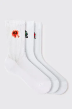 boohooMAN 3 Pack Embroidered Varsity Socks | UK| Underwear & Socks|Underwear & Socks