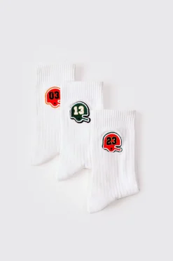 boohooMAN 3 Pack Embroidered Varsity Socks | UK| Underwear & Socks|Underwear & Socks