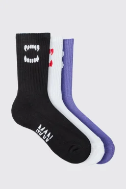 boohooMAN 3 Pack Fang Ribbed Socks | UK| Underwear & Socks|Underwear & Socks