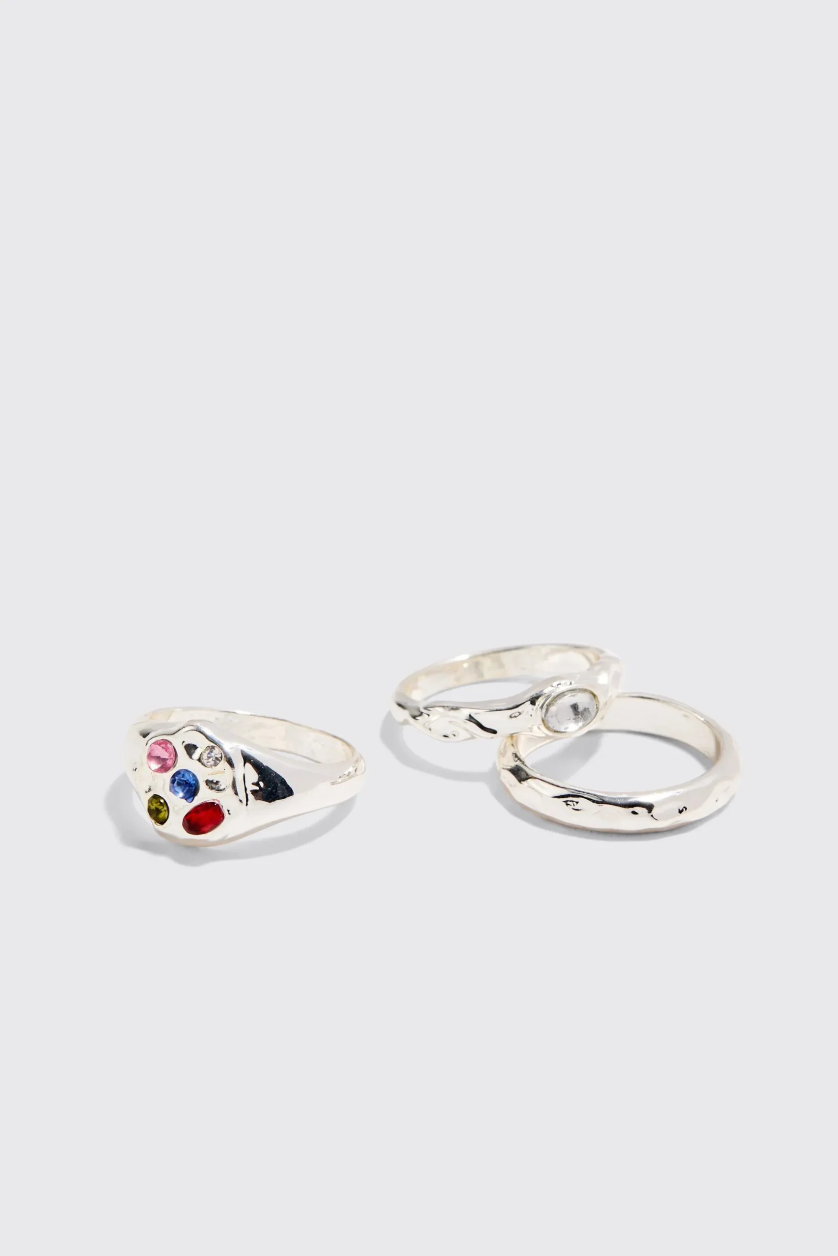 boohooMAN 3 Pack Gem Rings In | UK| Jewellery & Watches