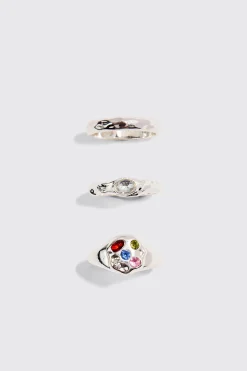 boohooMAN 3 Pack Gem Rings In | UK| Jewellery & Watches
