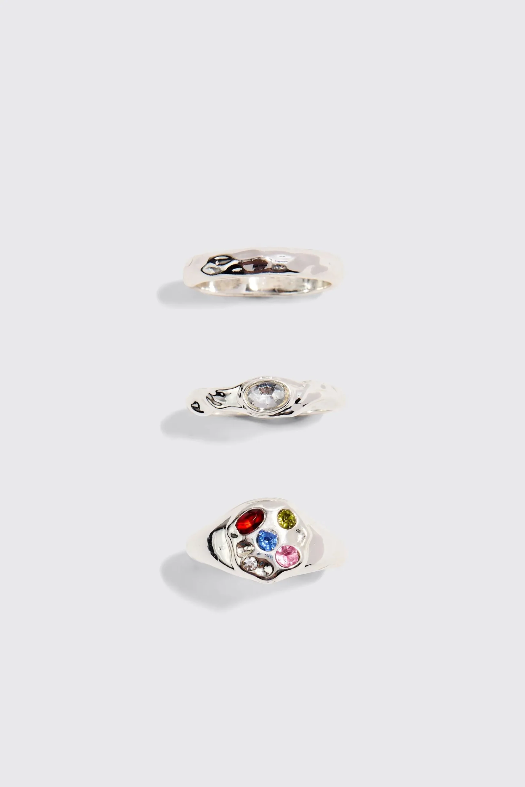 boohooMAN 3 Pack Gem Rings In | UK| Jewellery & Watches