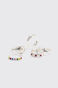 boohooMAN 5 Pack Gem Stone Rings | UK| Jewellery & Watches