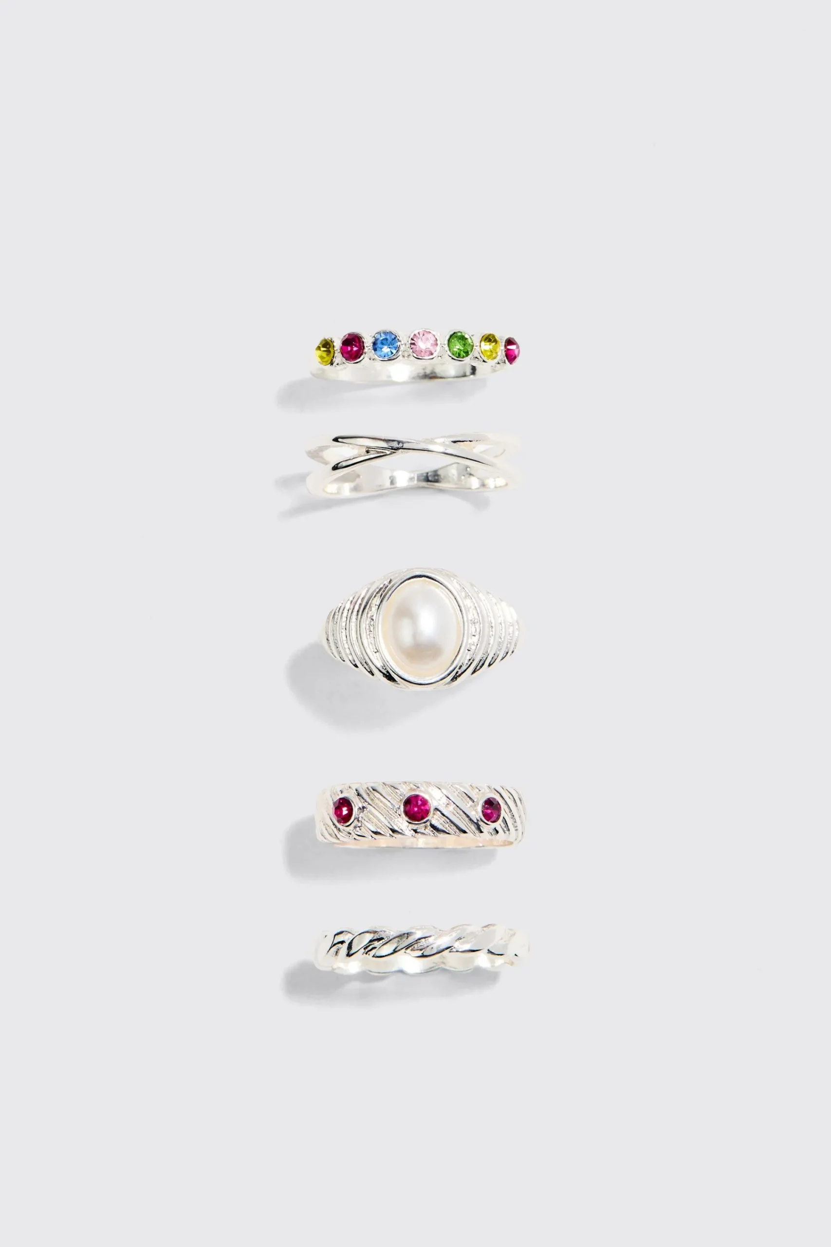 boohooMAN 5 Pack Gem Stone Rings | UK| Jewellery & Watches