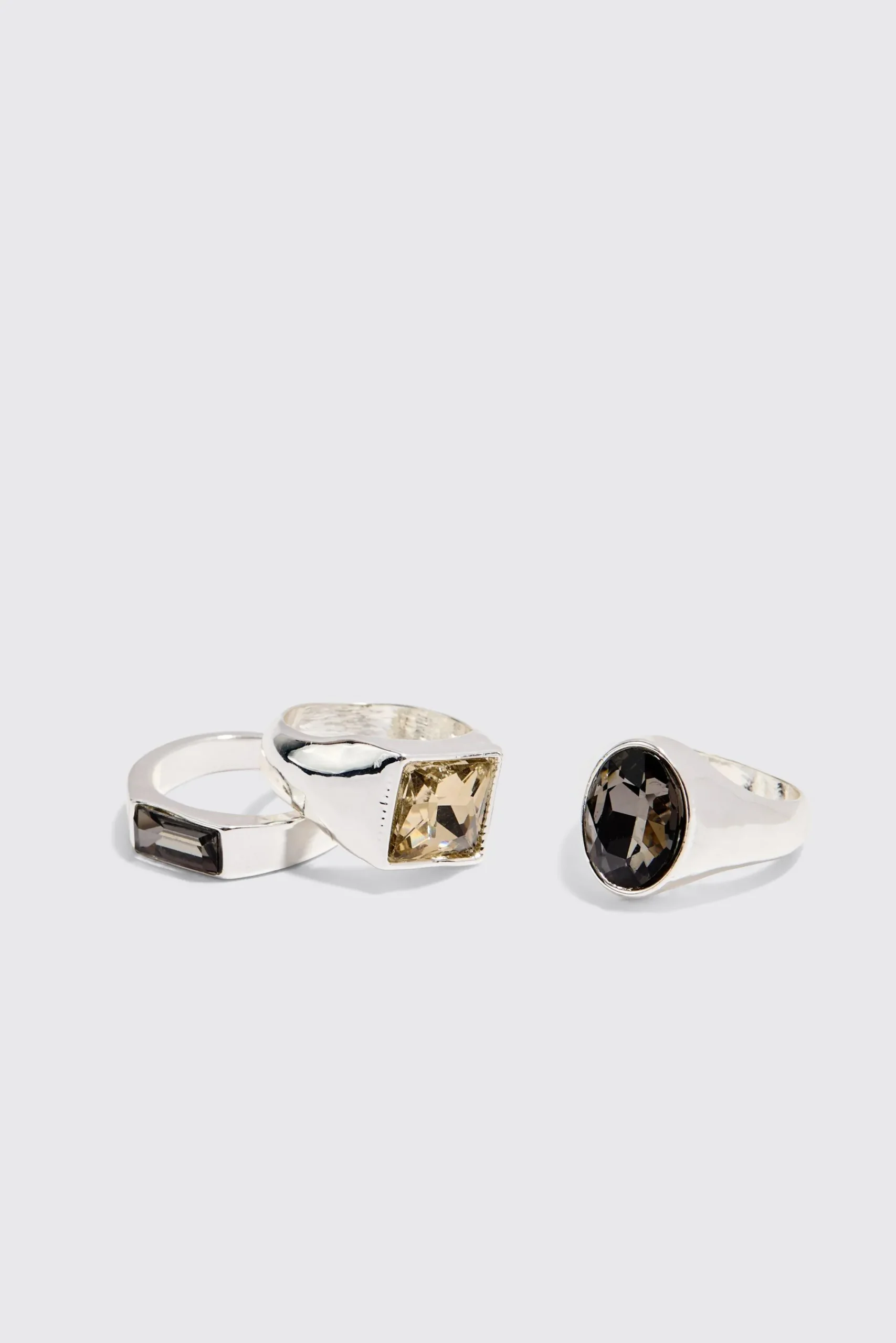 boohooMAN 3 Pack Gem Stone Signet Rings In | UK| Jewellery & Watches