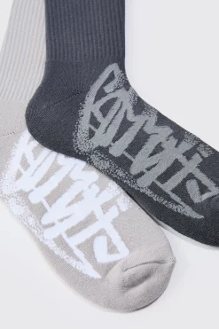 boohooMAN 2 Pack Graffiti Ribbed Socks | UK| Underwear & Socks|Underwear & Socks