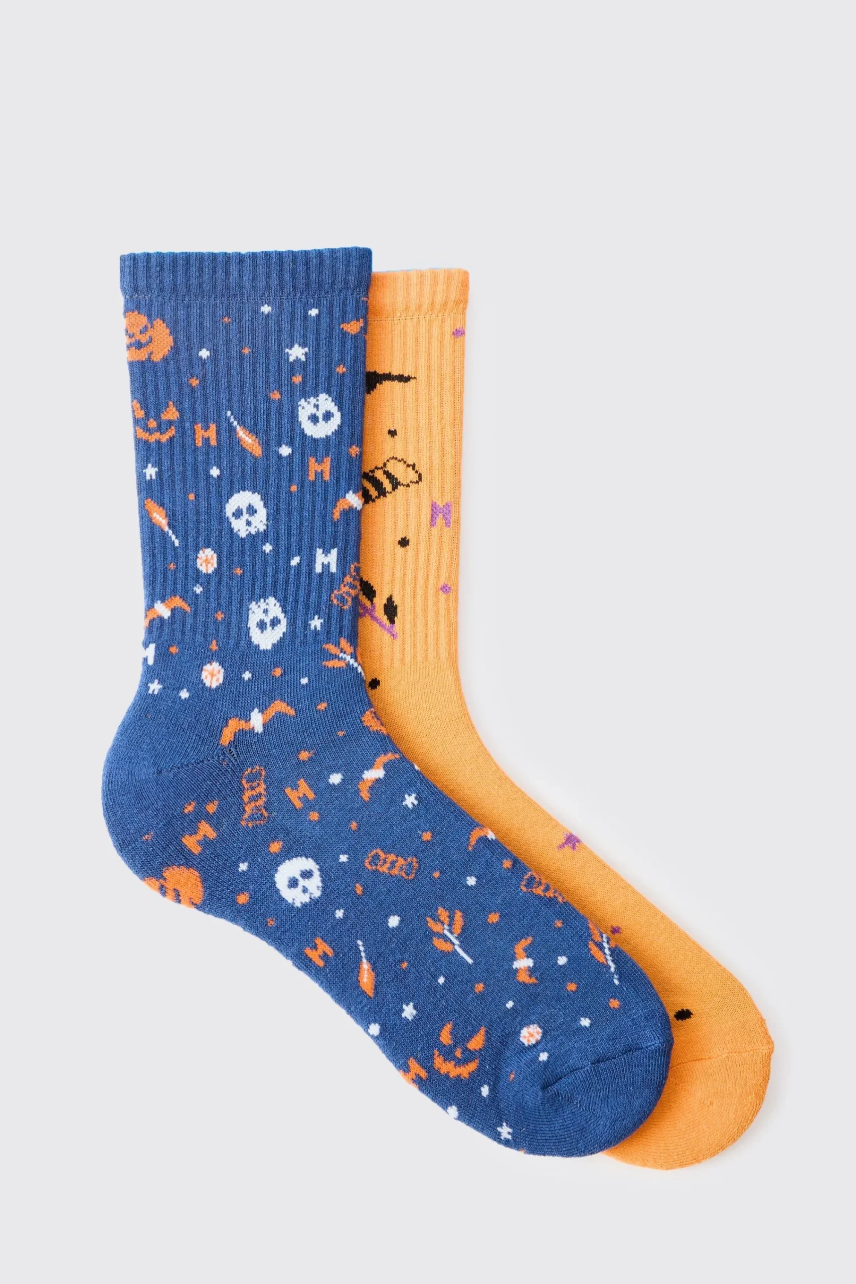boohooMAN 2 Pack Halloween Ribbed Socks | UK| Underwear & Socks|Underwear & Socks