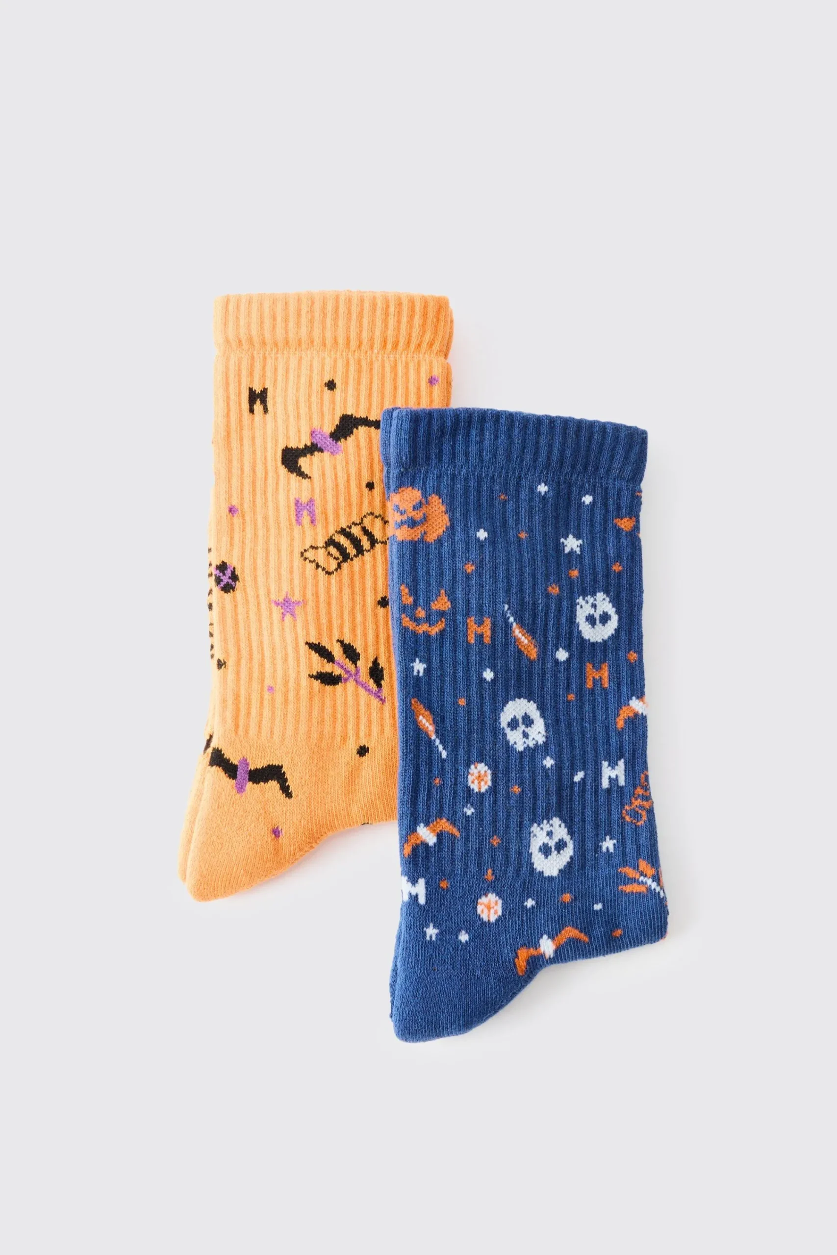 boohooMAN 2 Pack Halloween Ribbed Socks | UK| Underwear & Socks|Underwear & Socks