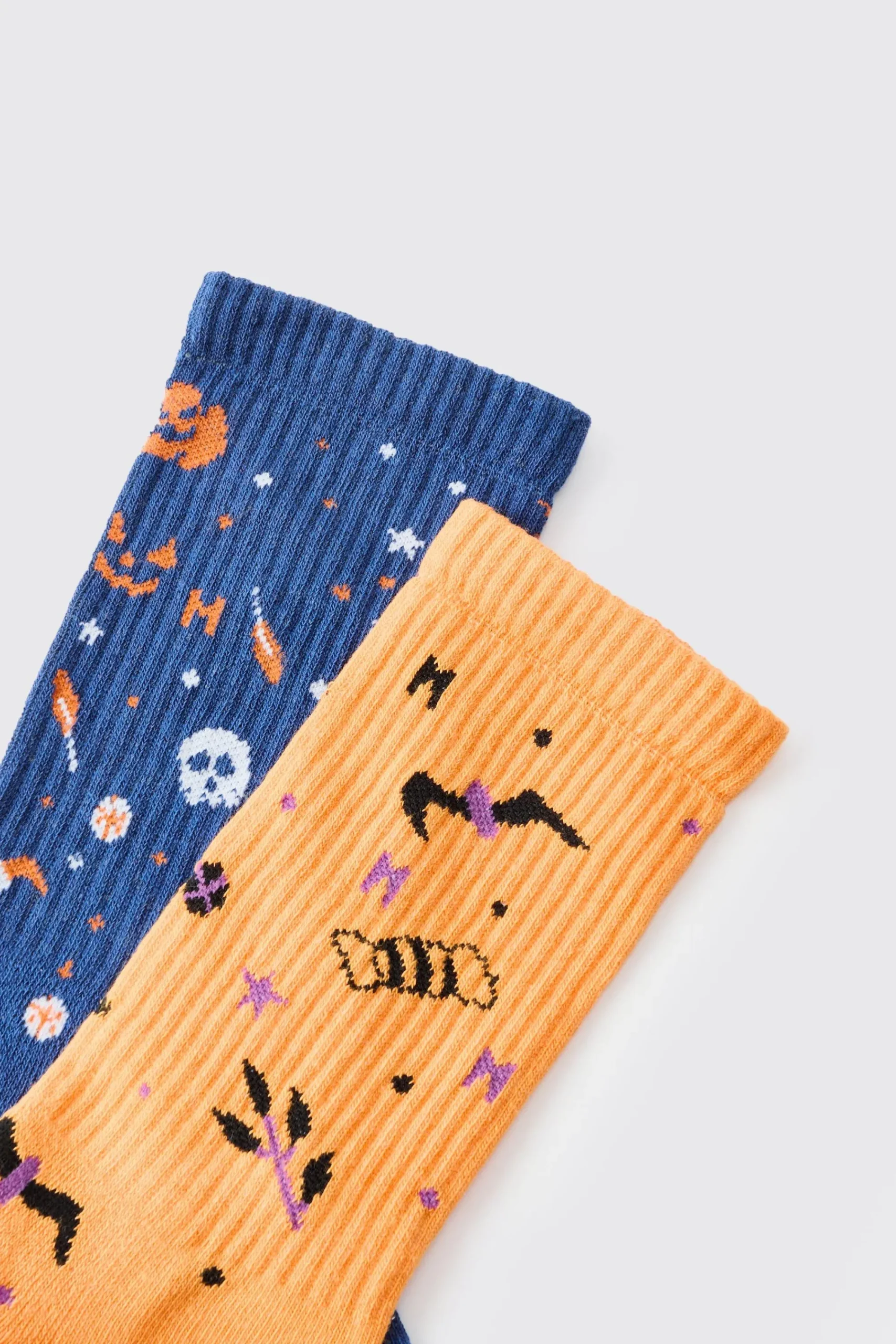 boohooMAN 2 Pack Halloween Ribbed Socks | UK| Underwear & Socks|Underwear & Socks