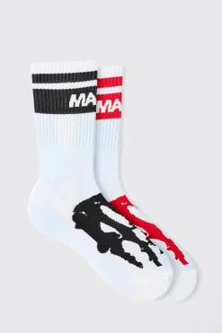 boohooMAN 2 Pack Major League Skeleton Sports Socks | UK| Underwear & Socks|Underwear & Socks