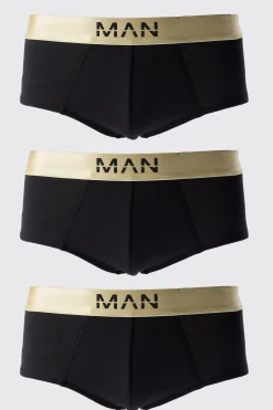 boohooMAN 3 Pack Man Dash Gold Waistband Briefs In | UK| Underwear & Socks|Underwear & Socks