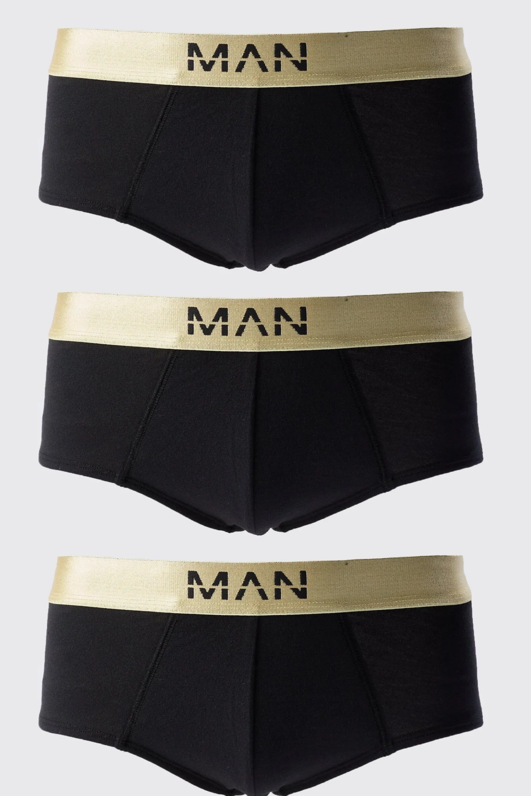 boohooMAN 3 Pack Man Dash Gold Waistband Briefs In | UK| Underwear & Socks|Underwear & Socks