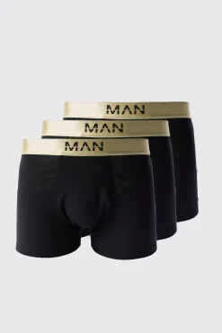 boohooMAN 3 Pack Man Dash Gold Waistband Boxers In | UK| Underwear & Socks|Underwear & Socks