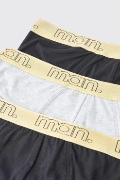 boohooMAN 3 Pack Man Gold Waistband Briefs | UK| Underwear & Socks|Underwear & Socks