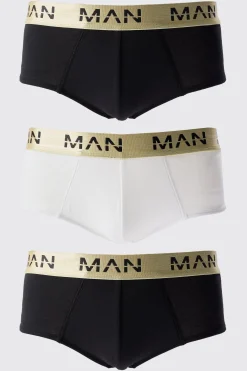 boohooMAN 3 Pack Man Roman Gold Waistband Briefs In | UK| Underwear & Socks|Underwear & Socks