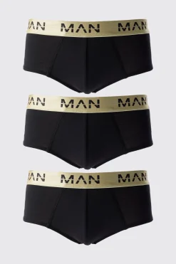 boohooMAN 3 Pack Man Roman Gold Waistband Briefs In | UK| Underwear & Socks|Underwear & Socks