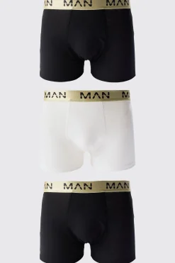 boohooMAN 3 Pack Man Roman Gold Waistband Boxers In | UK| Underwear & Socks|Underwear & Socks