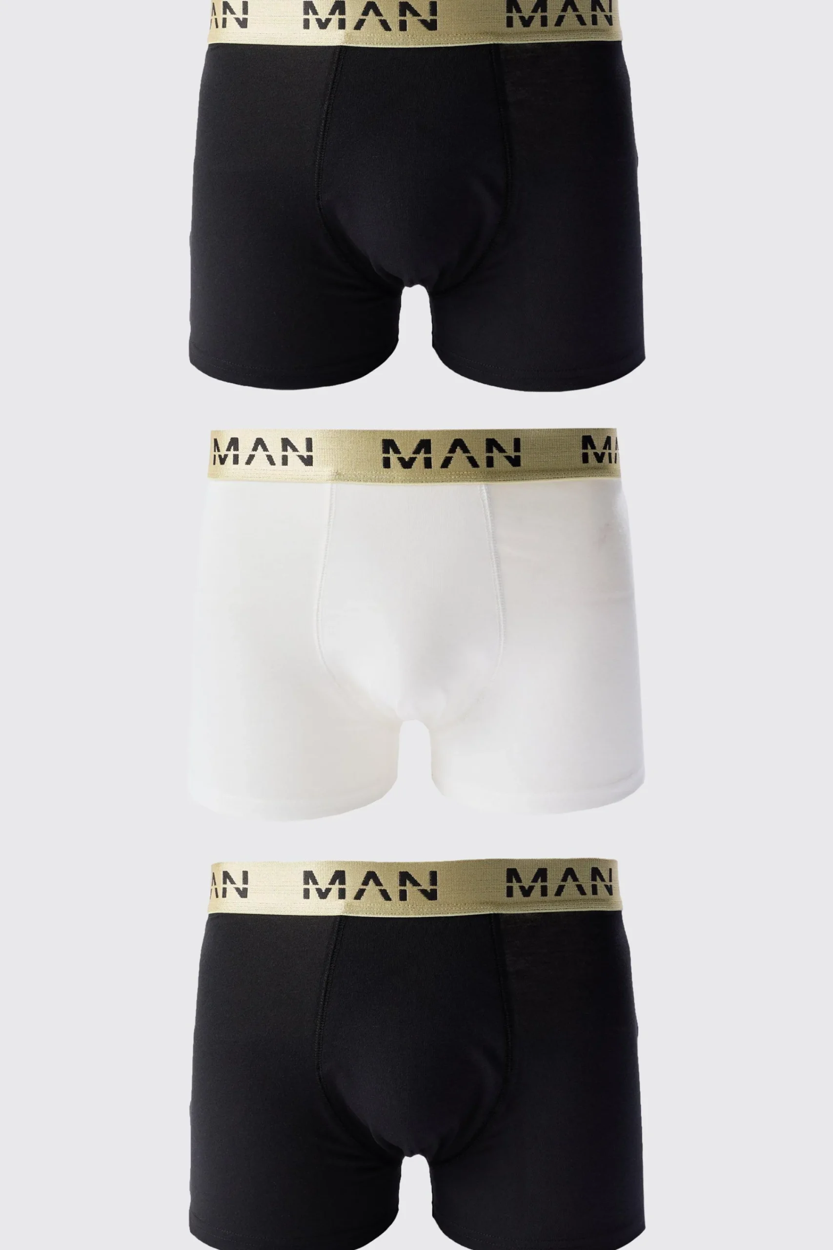 boohooMAN 3 Pack Man Roman Gold Waistband Boxers In | UK| Underwear & Socks|Underwear & Socks