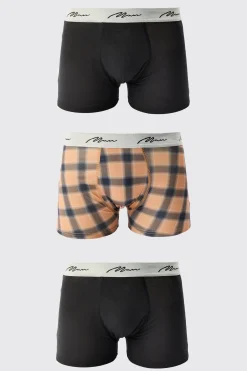 boohooMAN 3 Pack Man Signature Check Printed Boxers | UK| Underwear & Socks|Underwear & Socks