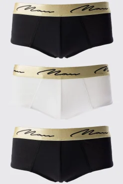 boohooMAN 3 Pack Man Signature Gold Waistband Briefs In | UK| Underwear & Socks|Underwear & Socks