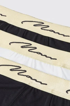 boohooMAN 3 Pack Man Signature Gold Waistband Briefs In | UK| Underwear & Socks|Underwear & Socks
