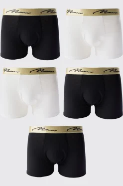 boohooMAN 5 Pack Man Signature Gold Waistband Boxers In | UK| Underwear & Socks|Underwear & Socks