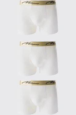 boohooMAN 3 Pack Man Signature Gold Waistband Boxers In | UK| Underwear & Socks|Underwear & Socks