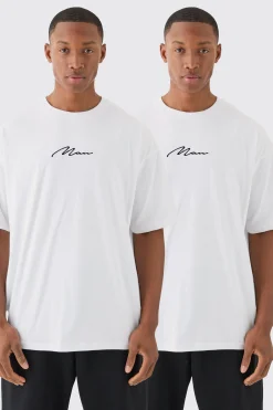 2 Pack Man Signature Oversized T-shirts | UK^boohooMAN Best