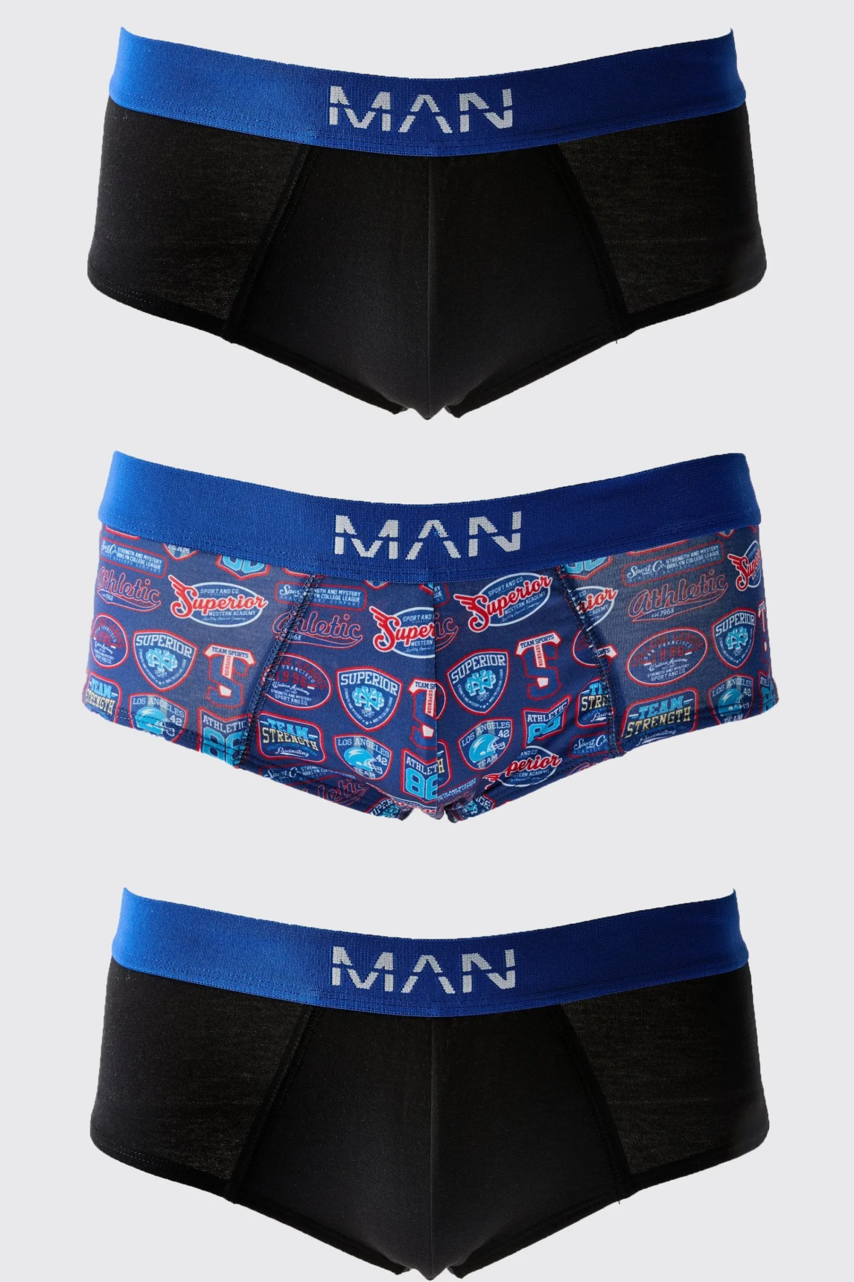 boohooMAN 3 Pack Man Varsity Printed Briefs | UK| Underwear & Socks|Underwear & Socks