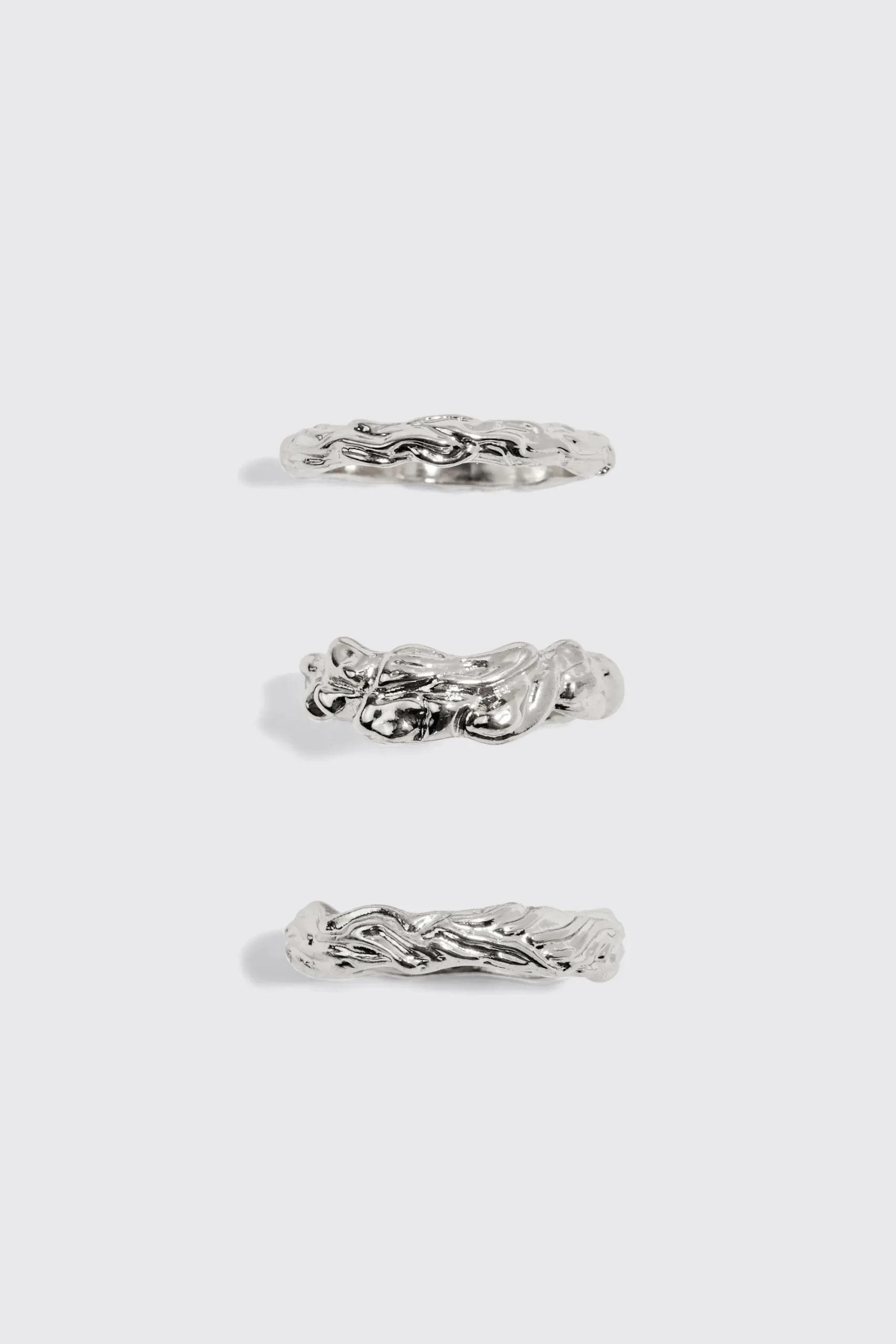 boohooMAN 3 Pack Melted Effect Rings In | UK| Jewellery & Watches