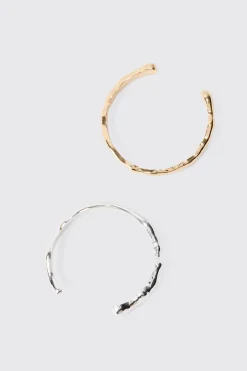 boohooMAN 2 Pack Mix Metal Bracelets | UK| Jewellery & Watches