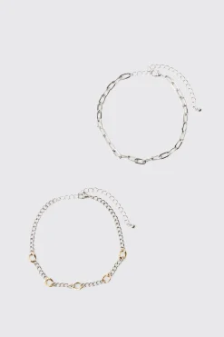 boohooMAN 2 Pack Mix Metal Bracelets | UK| Jewellery & Watches